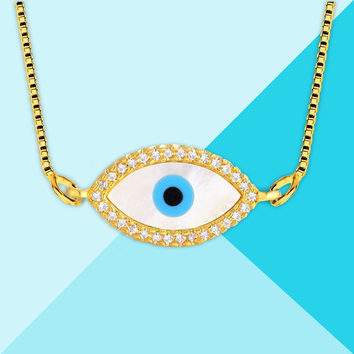 Oval Turkish Evil Eye CZ Silver Necklace Pendant Chain Bulk