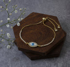 Blue Oval Cubic Zirconia Slider Turkish Evil Eye Bracelet Women Bulk