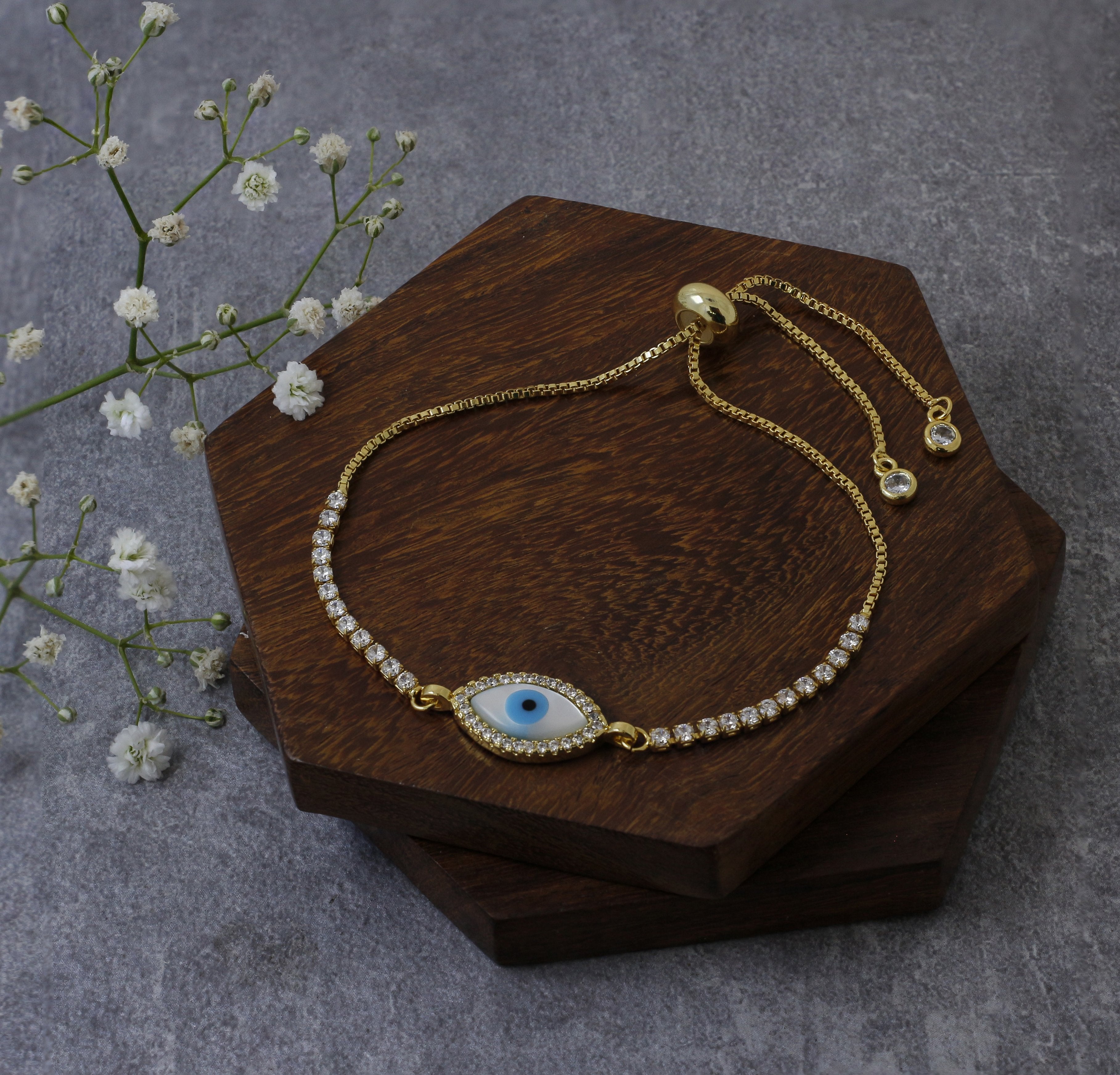 Blue Oval Cubic Zirconia Slider Turkish Evil Eye Bracelet Women Bulk