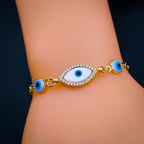Copper Oval Evil Eye Cubic Zirconia Gold Adjustable Bracelet Bulk