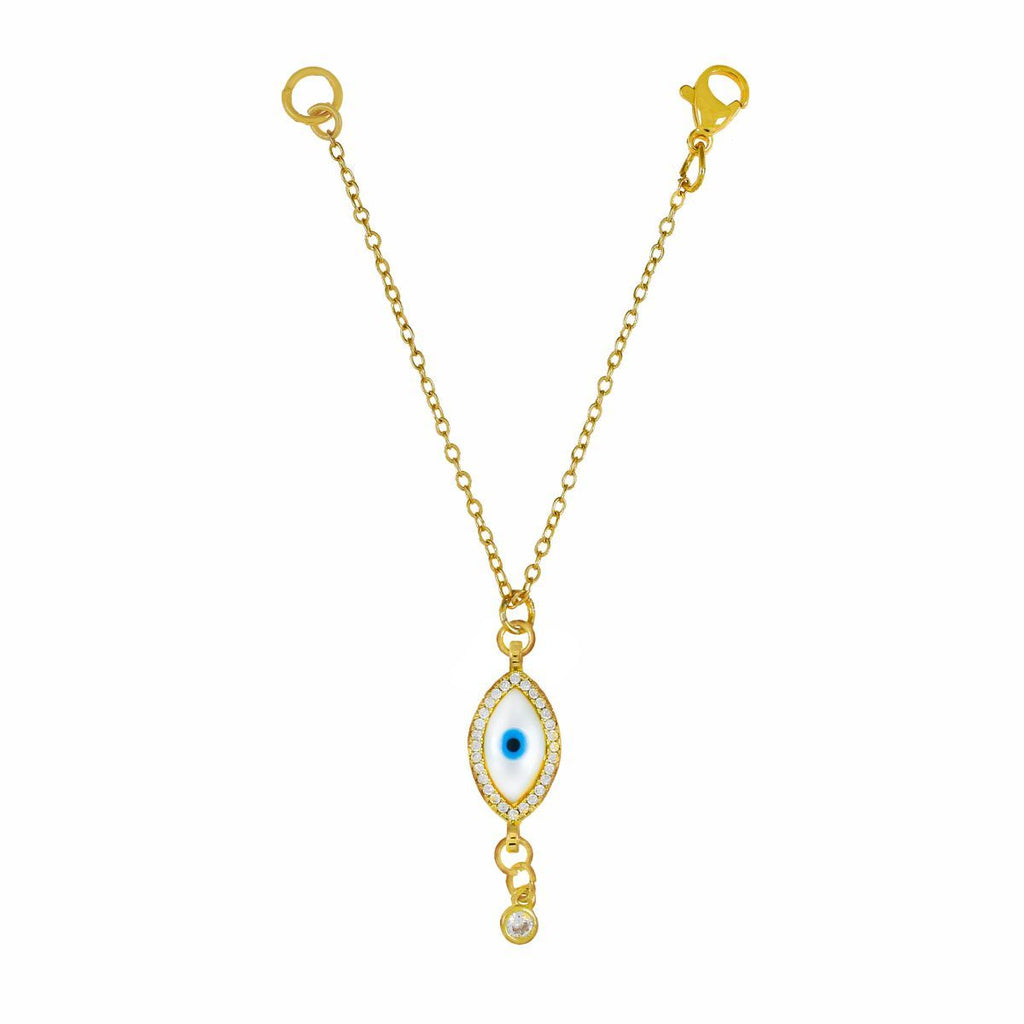 Evil Eye Nazariya Mother Of Pearl Zircon American Diamond 22K Gold Slim Link Chain Watch Charm For Women