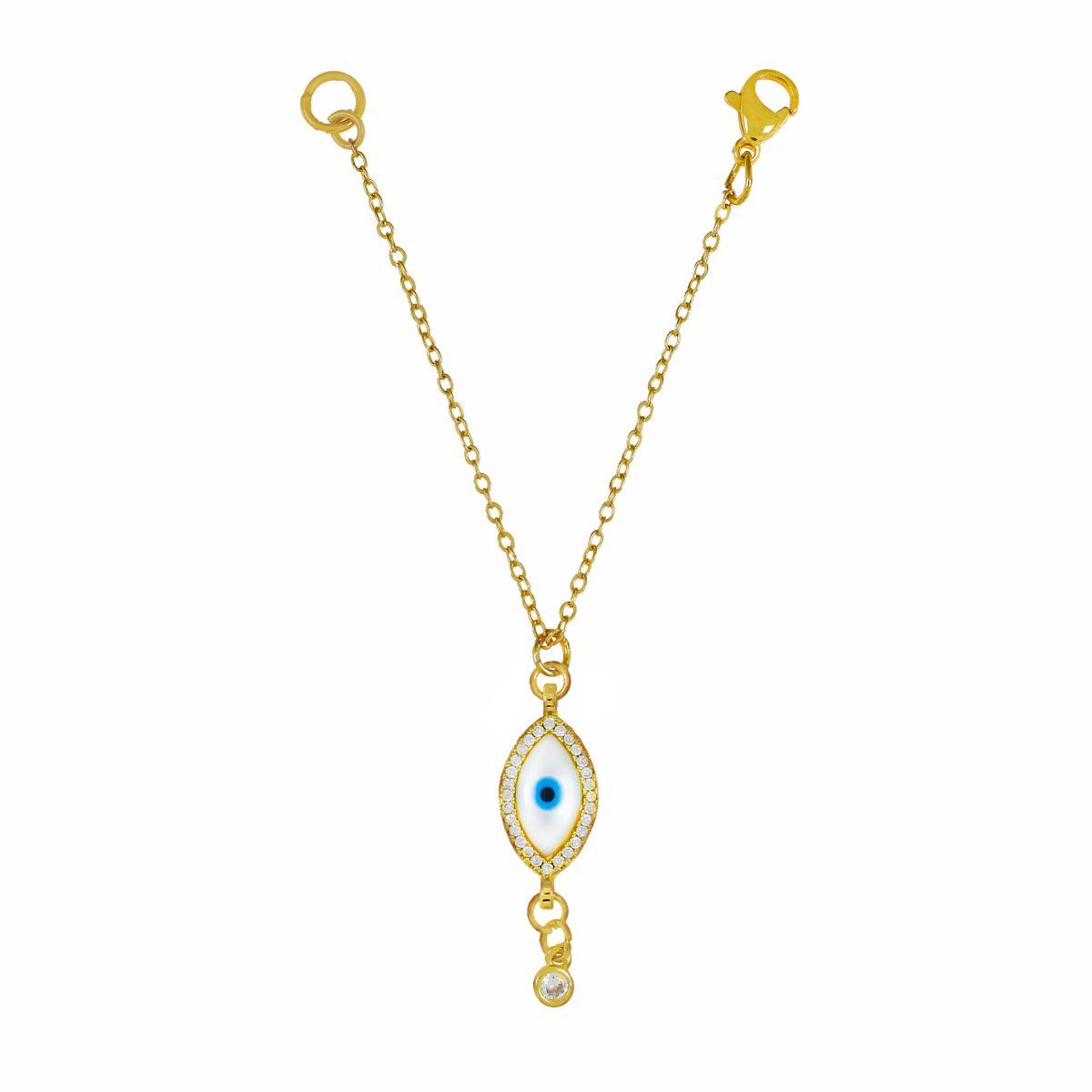 Evil Eye Nazariya Mother Of Pearl Zircon American Diamond 22K Gold Slim Link Chain Watch Charm For Women