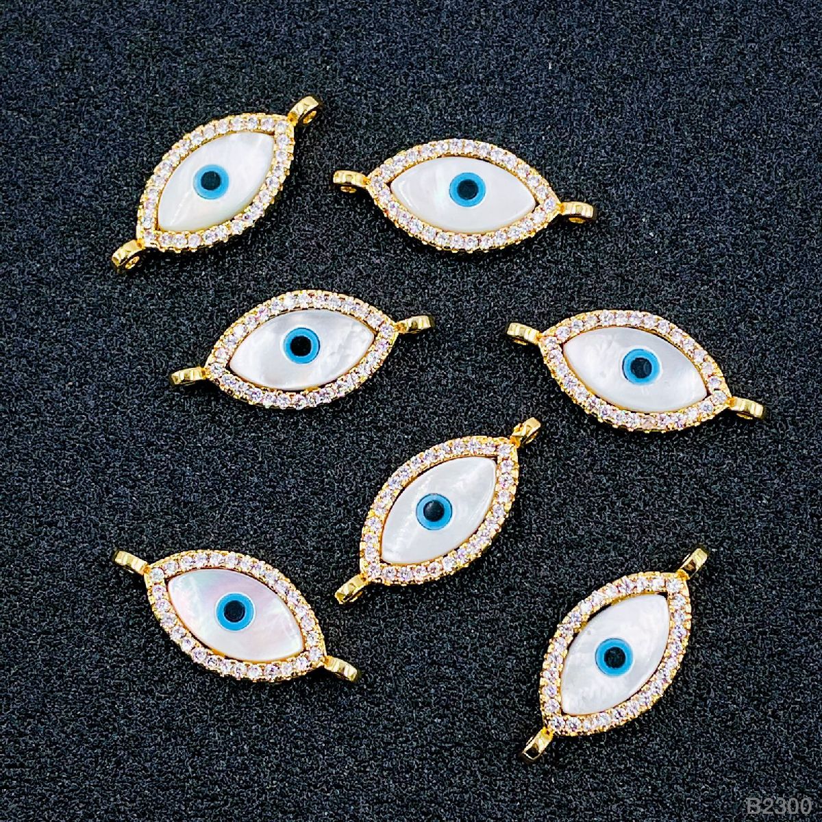 Evil Eye Oval Black Silver American Diamond Copper Centre Pcs Bulk Main image
