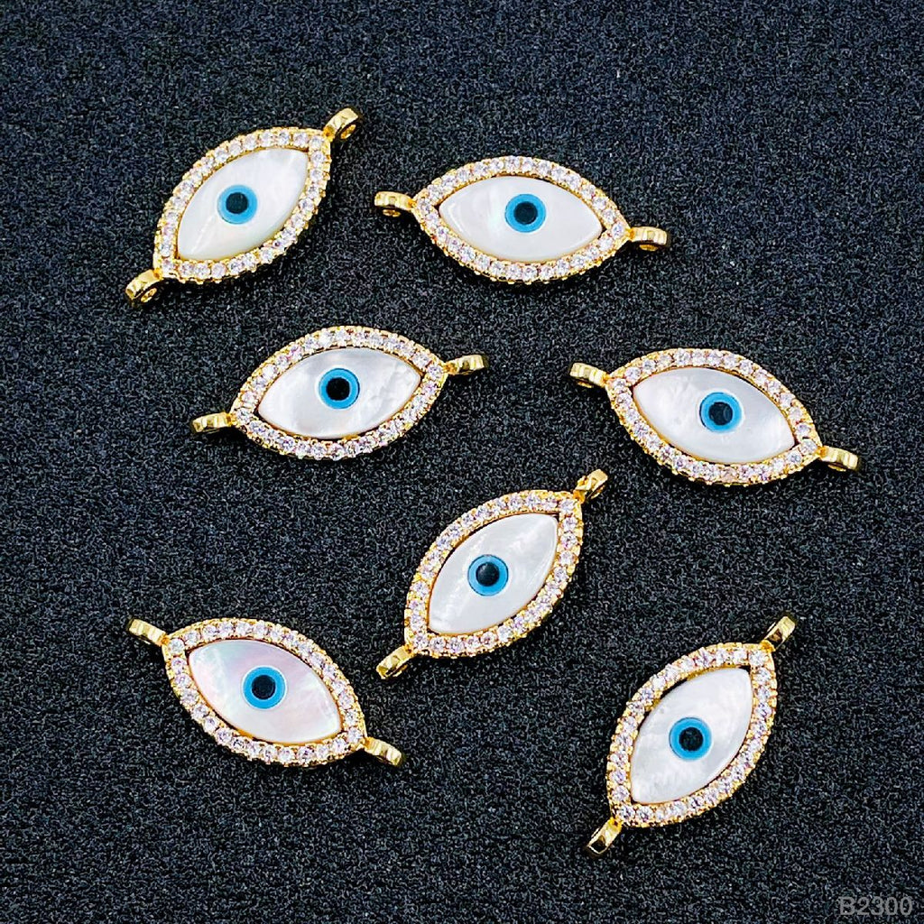 Evil Eye Oval Black Silver American Diamond Copper Centre Pcs Bulk