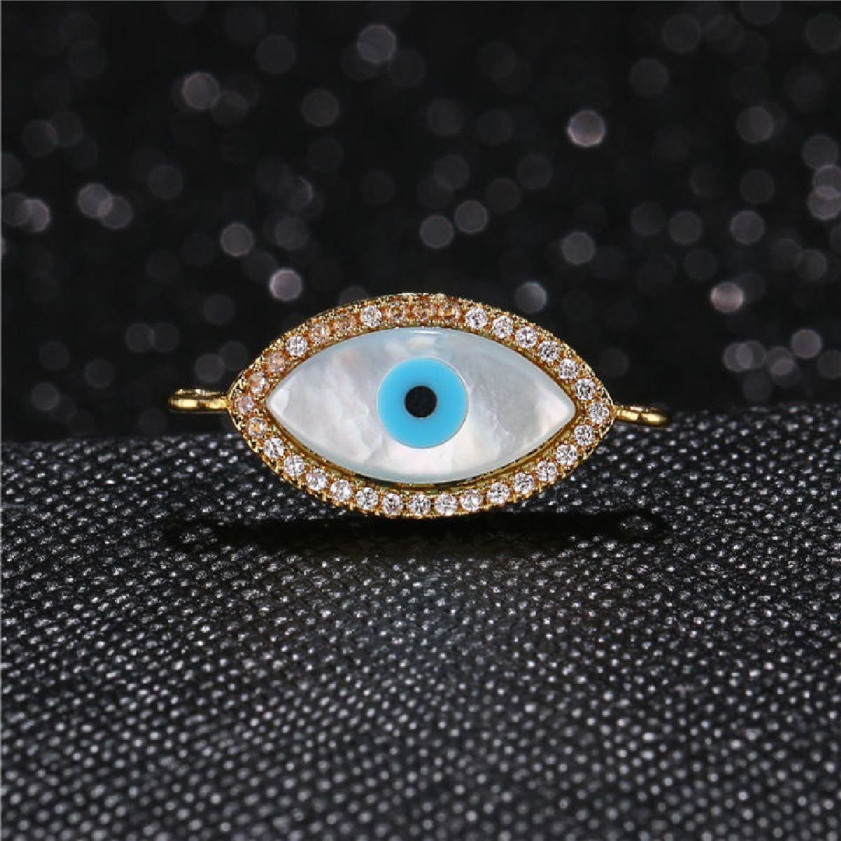 Evil Eye Oval Black Silver American Diamond Copper Centre Pcs Bulk