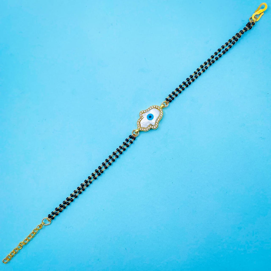 Hamsa Hand Evil Eye Mother Of Pearl Zircon 22K Gold Hand Mangalsutra Bracelet For Women
