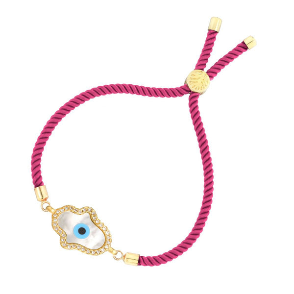 Evil Eye Hamsa Mother Of Pearl 18K Gold Pink CZ Thread Bracelet Bulk Secondary image