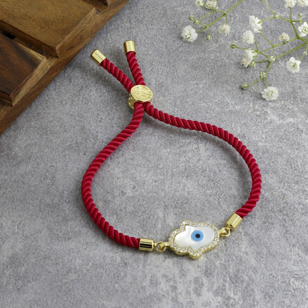 Evil Eye Hamsa Mother Of Pearl 18K Gold Pink CZ Thread Bracelet Bulk Main image