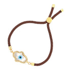Evil Eye Hamsa Mother Of Pearl 18K Gold Brown CZ Thread Bracelet Bulk