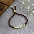 Evil Eye Hamsa Mother Of Pearl 18K Gold Brown CZ Thread Bracelet Bulk