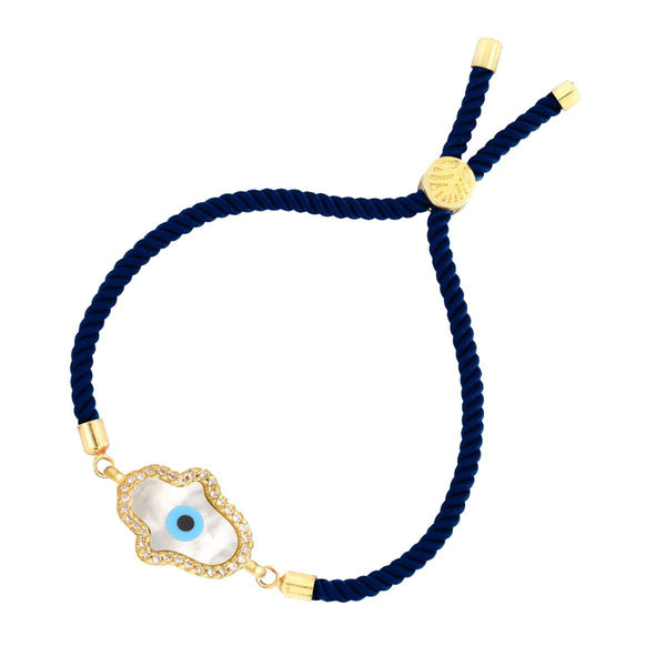 Evil Eye Hamsa Mother Of Pearl 18K Gold Blue CZ Thread Bracelet Bulk Secondary image