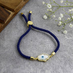 Evil Eye Hamsa Mother Of Pearl 18K Gold Blue CZ Thread Bracelet Bulk