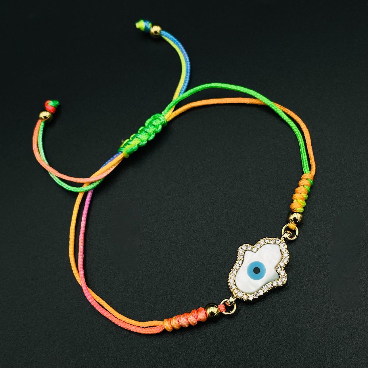 CZ Multi Gold Hamsa Evil Eye Charms Threads Bracelet Girls Bulk