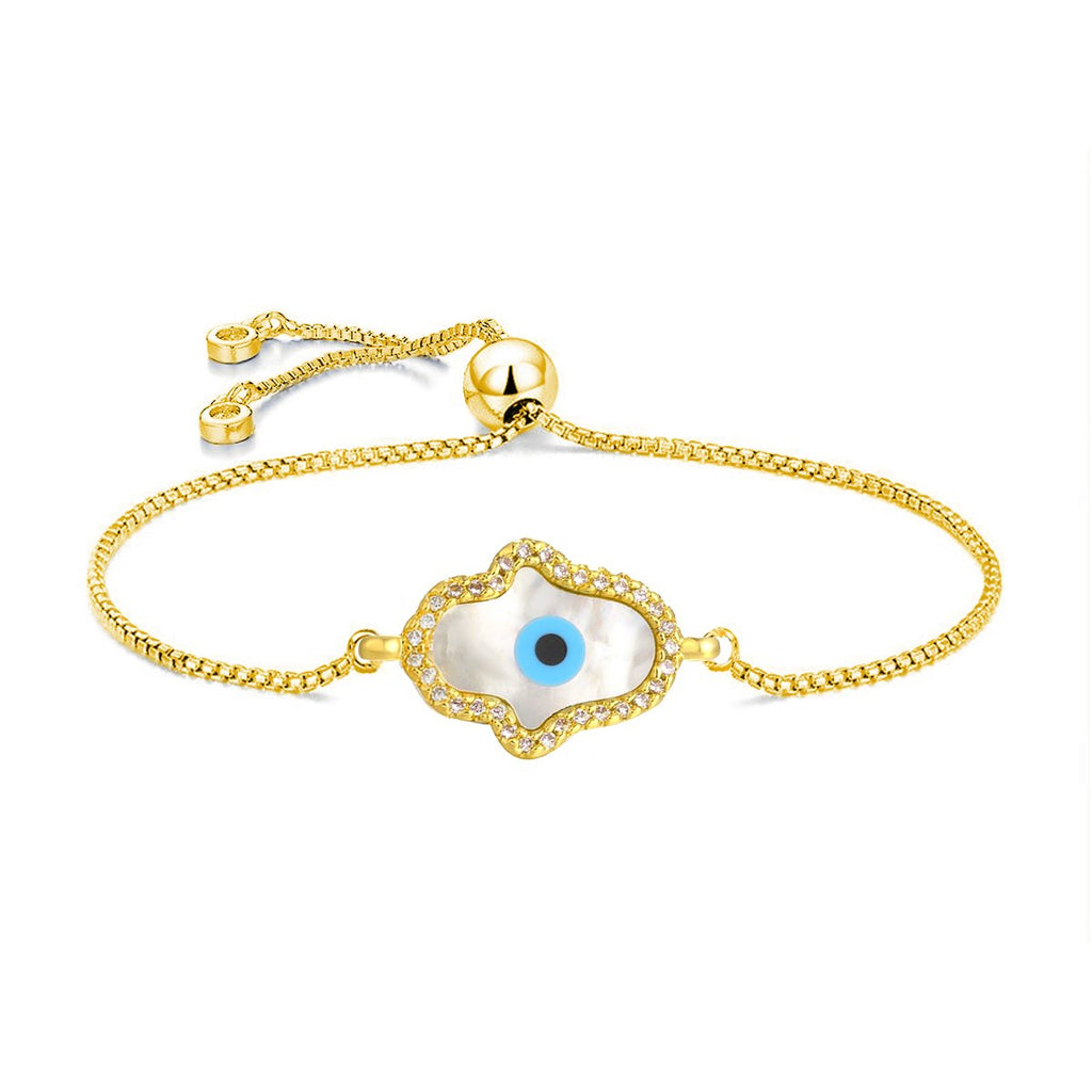Evil Eye Hamsa Gold Mother Of Pearl CZ Slider Bracelet Bulk