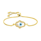 Evil Eye Hamsa Gold Mother Of Pearl CZ Slider Bracelet Bulk
