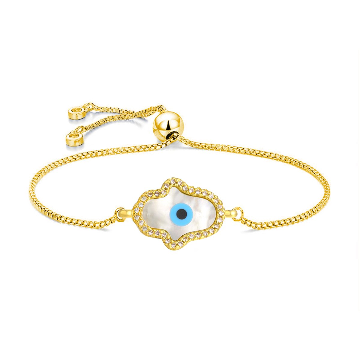 Evil Eye Hamsa Gold Mother Of Pearl CZ Slider Bracelet Bulk