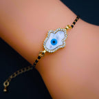 Hamsa Gold Evil Eye CZ Mother Of Pearl Hand Mangalsutra Bracelet Bulk