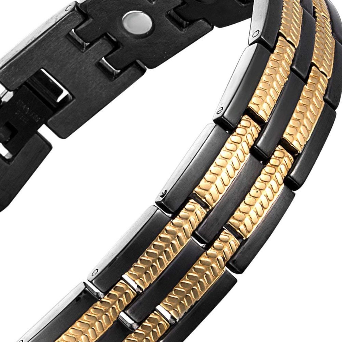 Titanium Stainless Steel Black Gold Magnet Health Therapy Bio Energy Bracelet Men
