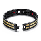 Titanium Stainless Steel Black Gold Magnet Health Therapy Bio Energy Bracelet Men