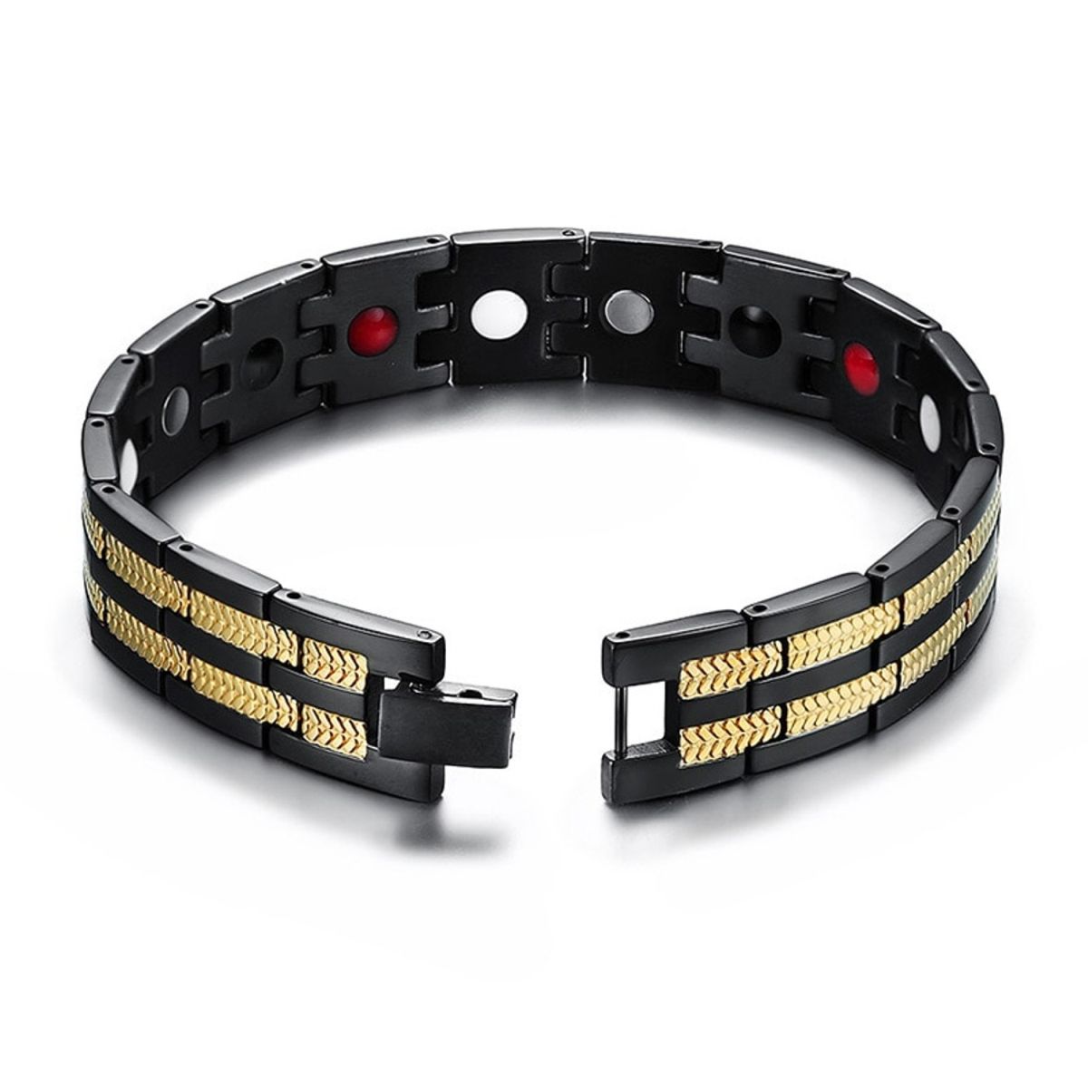 Titanium Stainless Steel Black Gold Magnet Health Therapy Bio Energy Bracelet Men