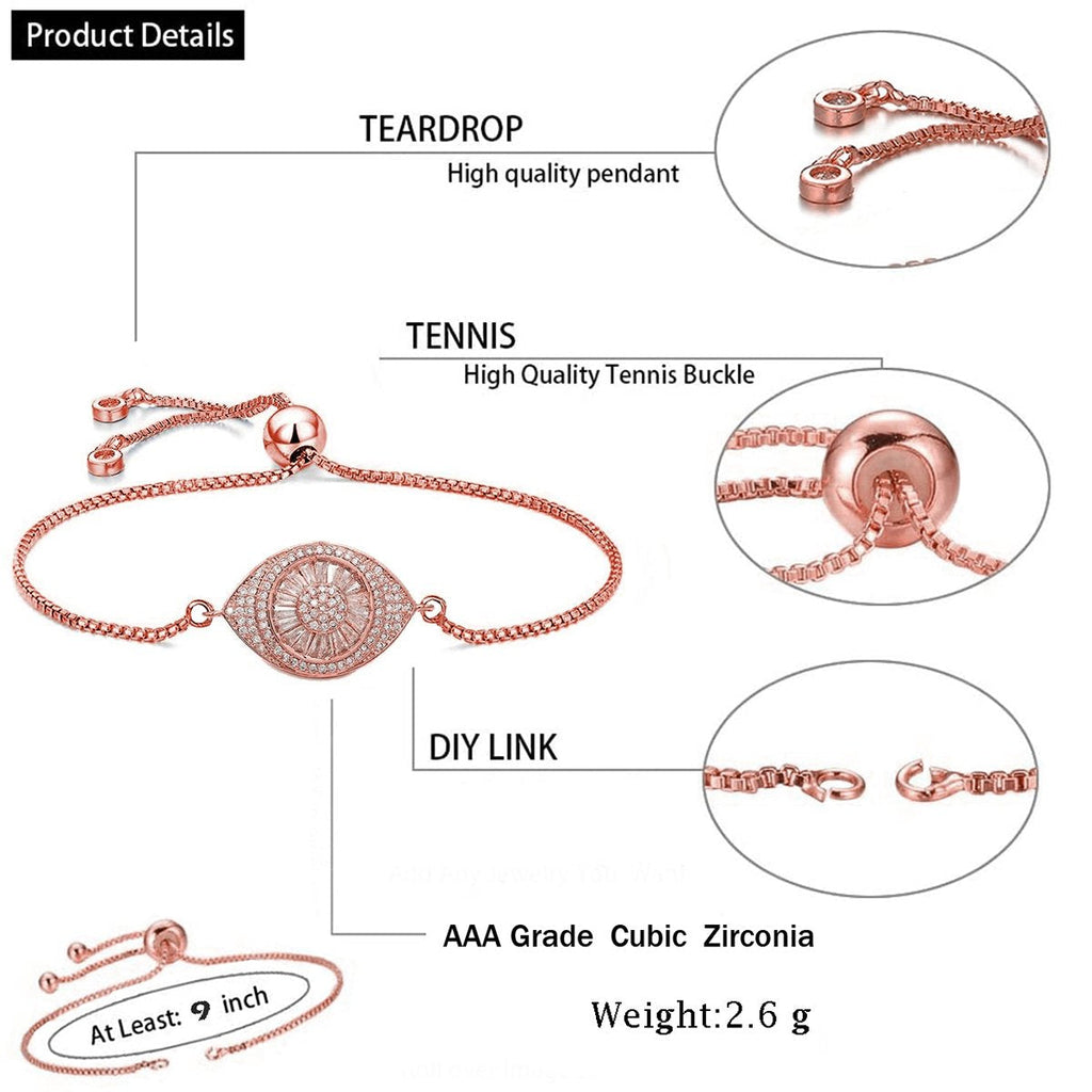Turkish Evil Eye Rose Gold CZ Adjustable Slider Bracelet Bulk
