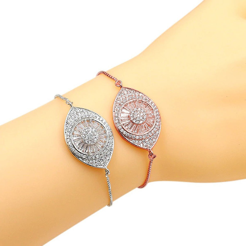 Turkish Evil Eye Rose Gold CZ Adjustable Slider Bracelet Bulk