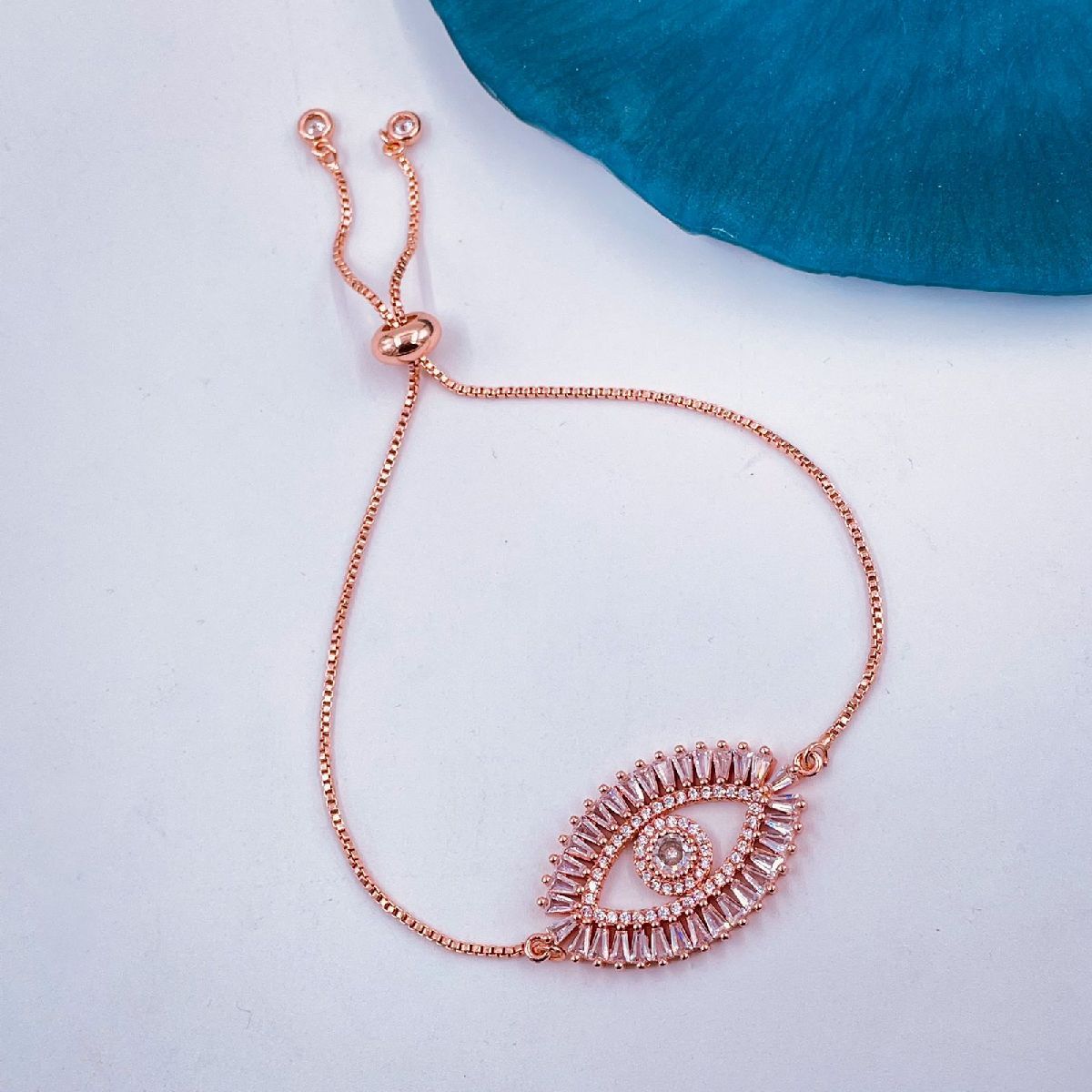 Turkish Evil Eye Lucky Rose Gold American Diamond Slider Bracelet Main image