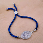 Evil Eye Copper Blue Silver Cubic Zirconia Thread Slider Bracelet Bulk