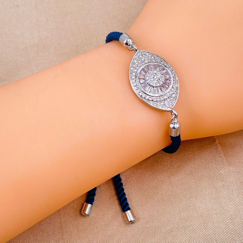 Evil Eye Copper Blue Silver Cubic Zirconia Thread Slider Bracelet Bulk
