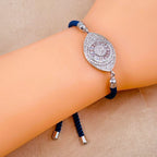 Evil Eye Copper Blue Silver Cubic Zirconia Thread Slider Bracelet Bulk