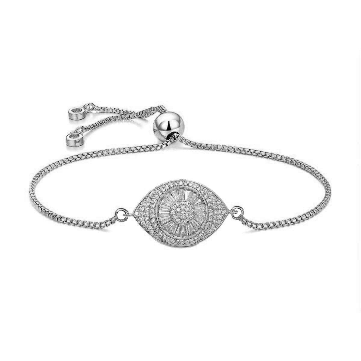 Turkish Evil Eye Silver Cubic Zirconia Adjustable Slider Bracelet Main image