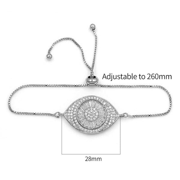 Turkish Evil Eye Silver Cubic Zirconia Adjustable Slider Bracelet Secondary image