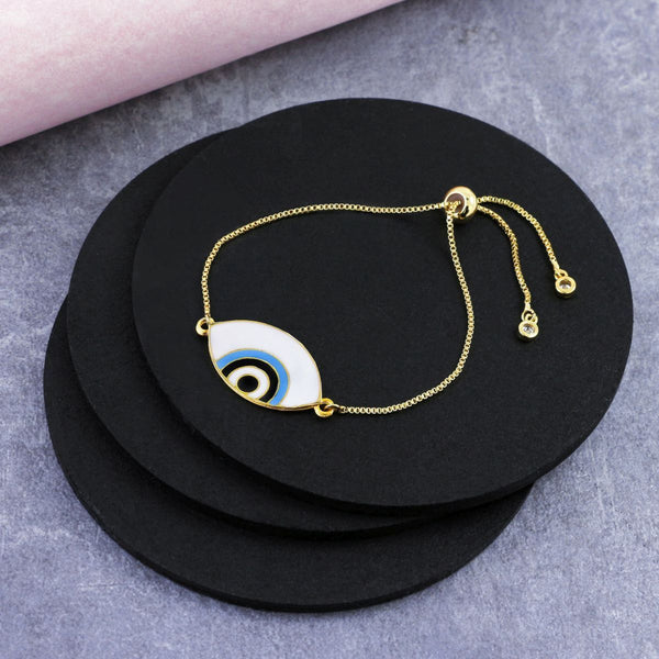 Gold White Slider Turkish Evil Eye Bracelet For Women Bulk Main image