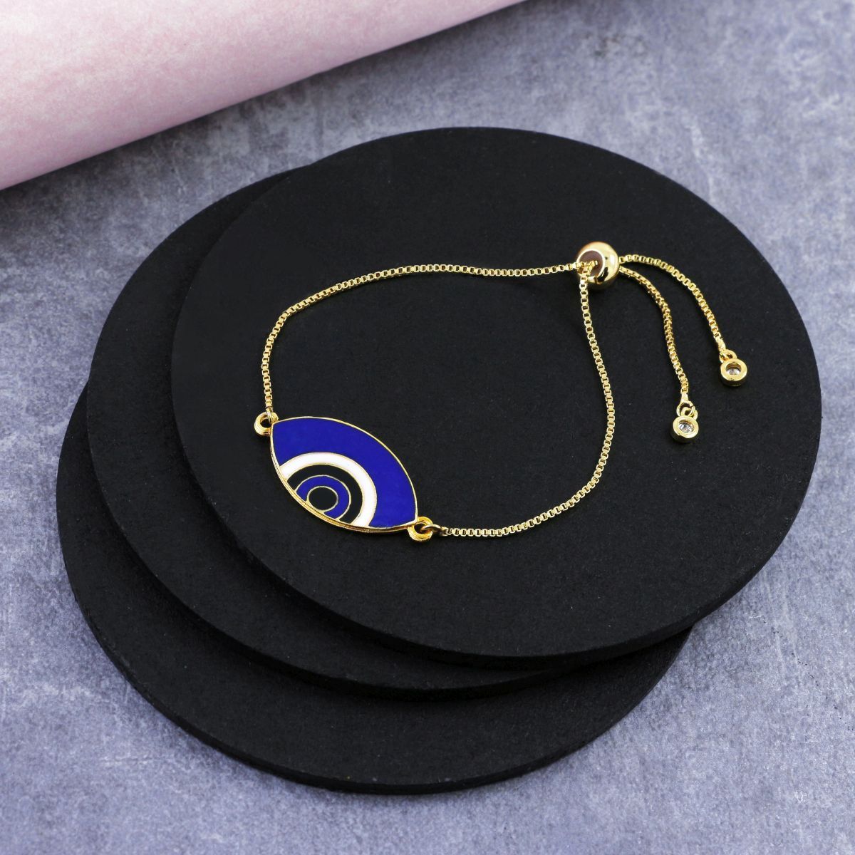 Gold Blue Slider Turkish Evil Eye Bracelet For Women Bulk Main image