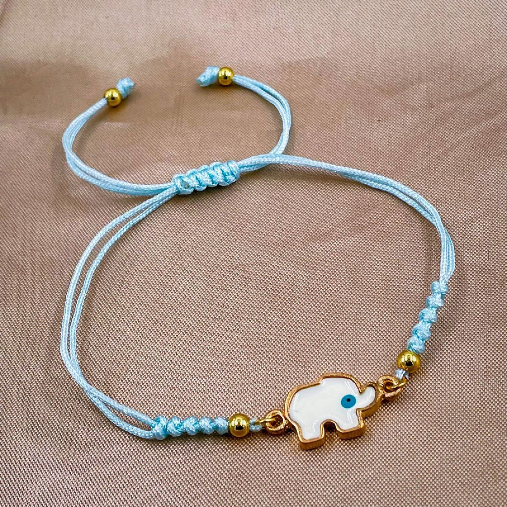Elephant Evil Eye Blue White Gold Enamel Thread Bracelet Bulk