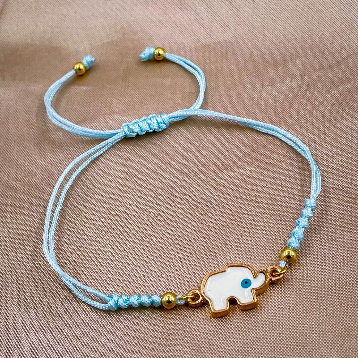 Elephant Evil Eye Blue White Gold Enamel Thread Bracelet Bulk