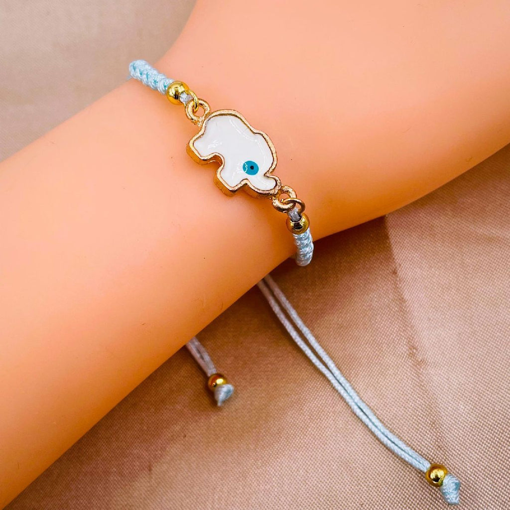 Elephant Evil Eye Blue White Gold Enamel Thread Bracelet Bulk