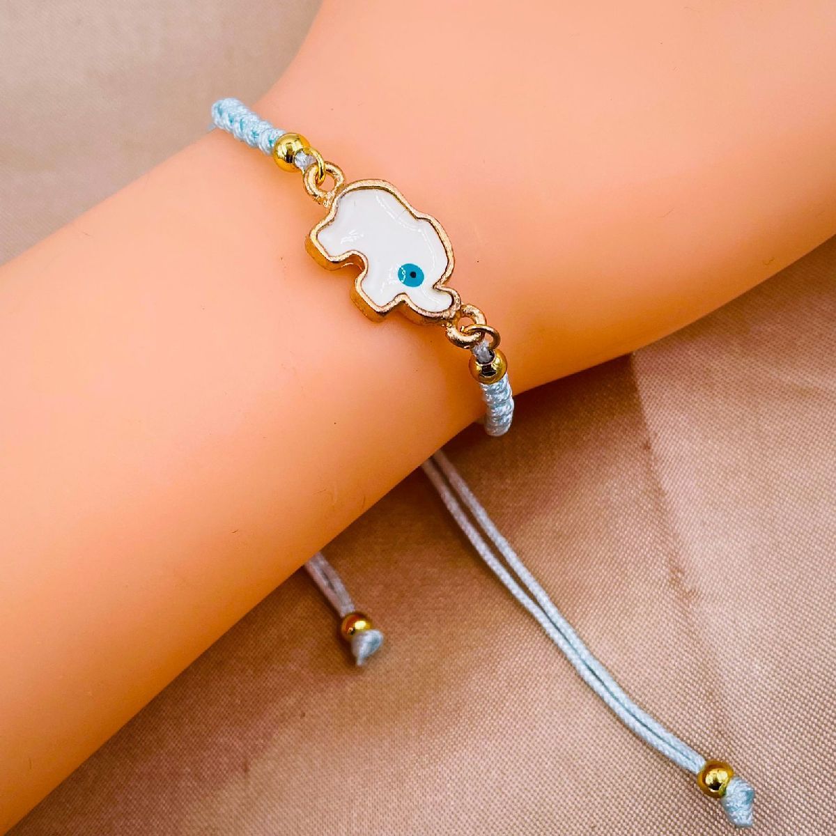 Elephant Evil Eye Blue White Gold Enamel Thread Bracelet Bulk