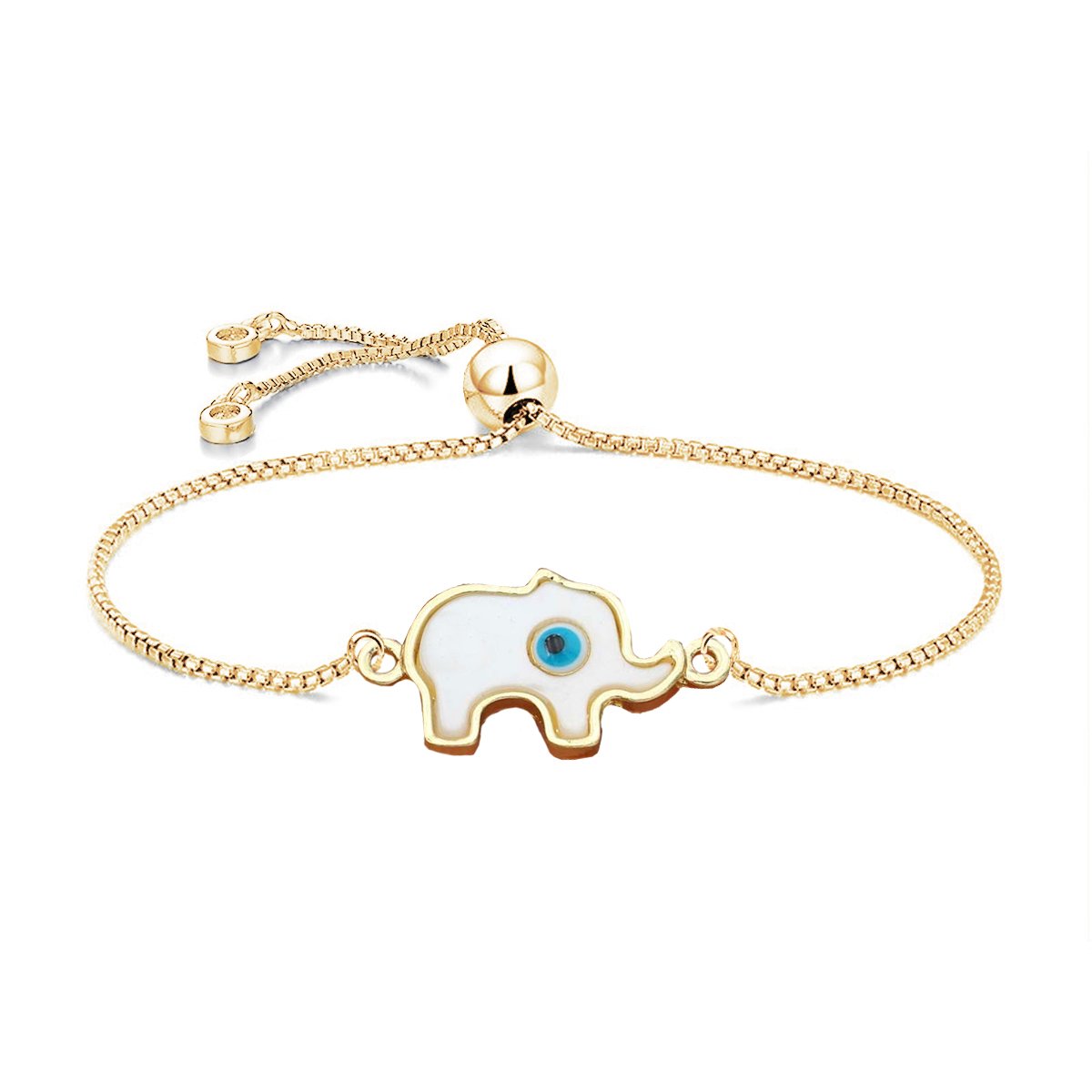 Turkish Blue Evil Eye Elephant Enamel Gold Slider Bracelet Bulk
