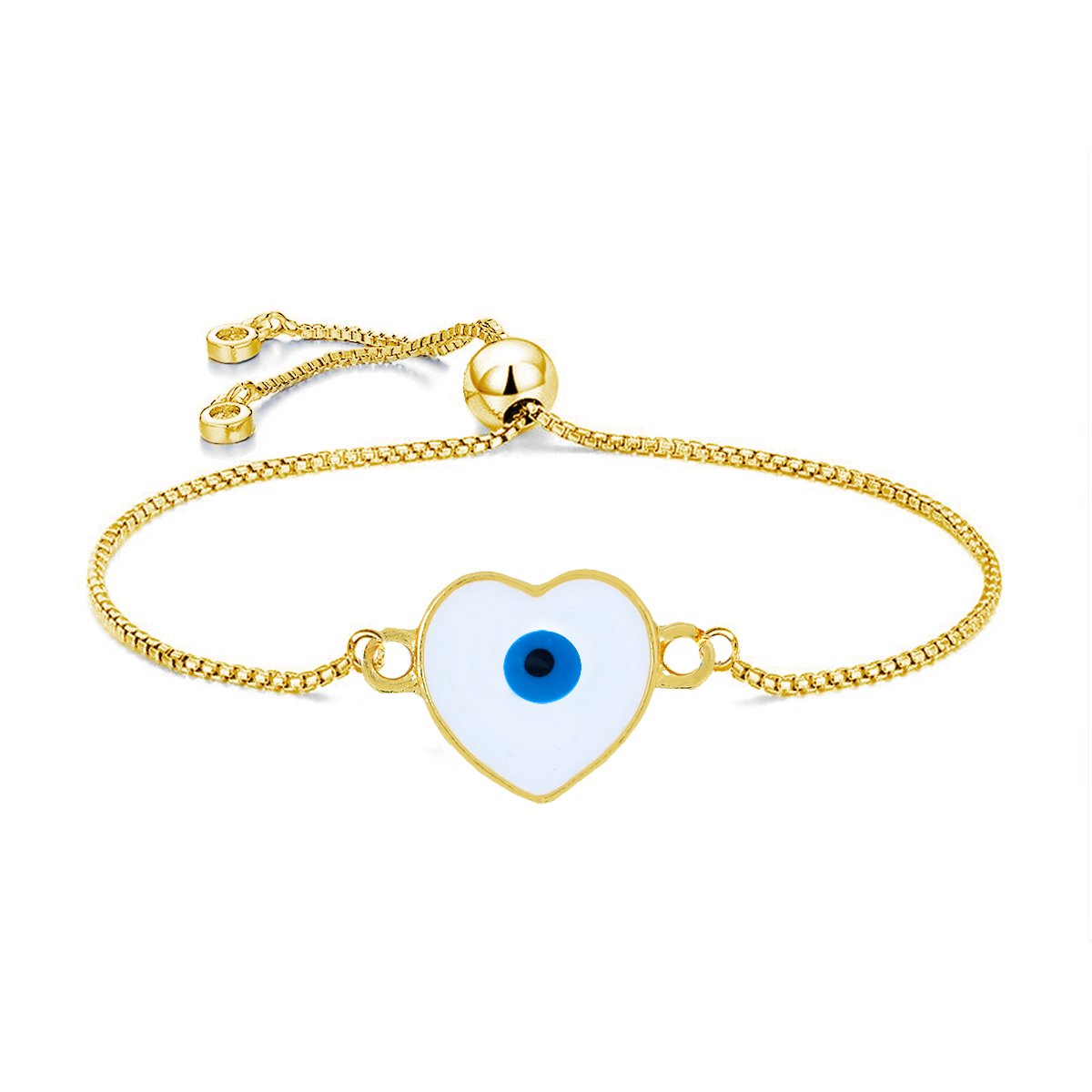 Gold Slider Turkish Evil Eye Heart Bracelet For Women Bulk