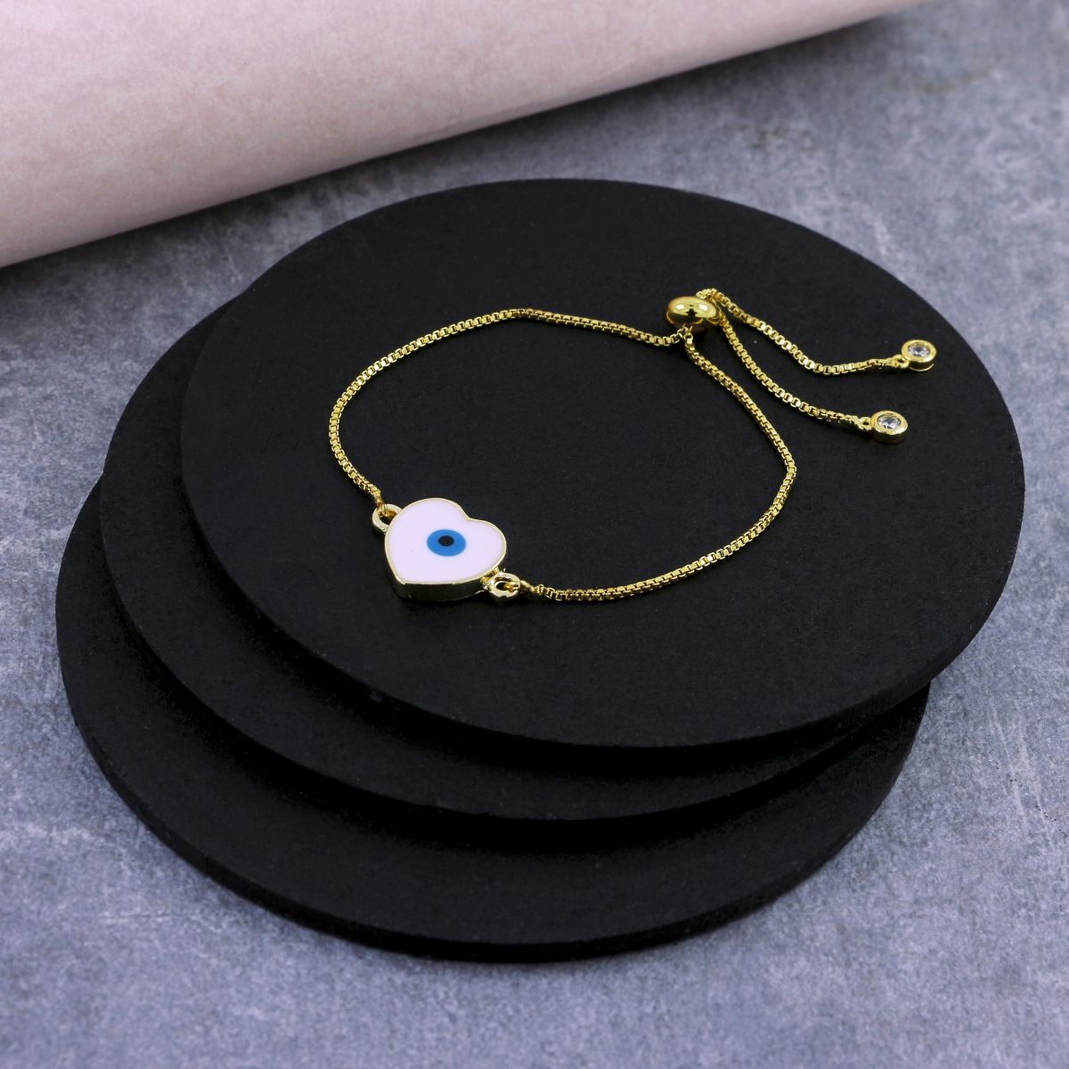 Gold Slider Turkish Evil Eye Heart Bracelet For Women Bulk