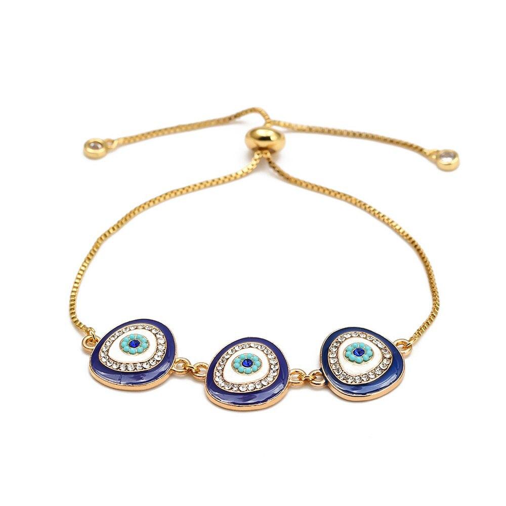 Gold Slider 3 Turkish Evil Eye Bracelet For Women Bulk