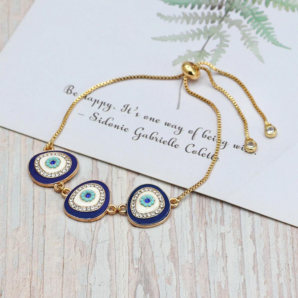 Gold Slider 3 Turkish Evil Eye Bracelet For Women Bulk
