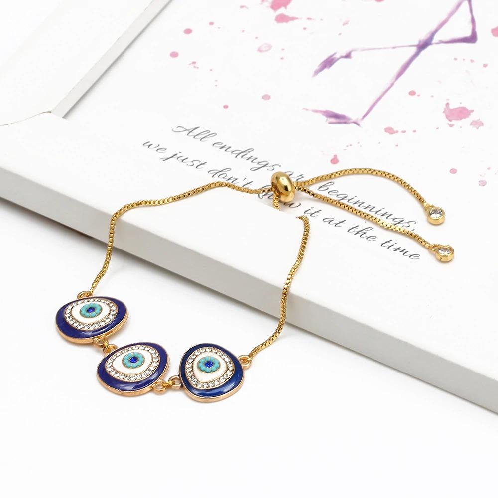 Gold Slider 3 Turkish Evil Eye Bracelet For Women Bulk