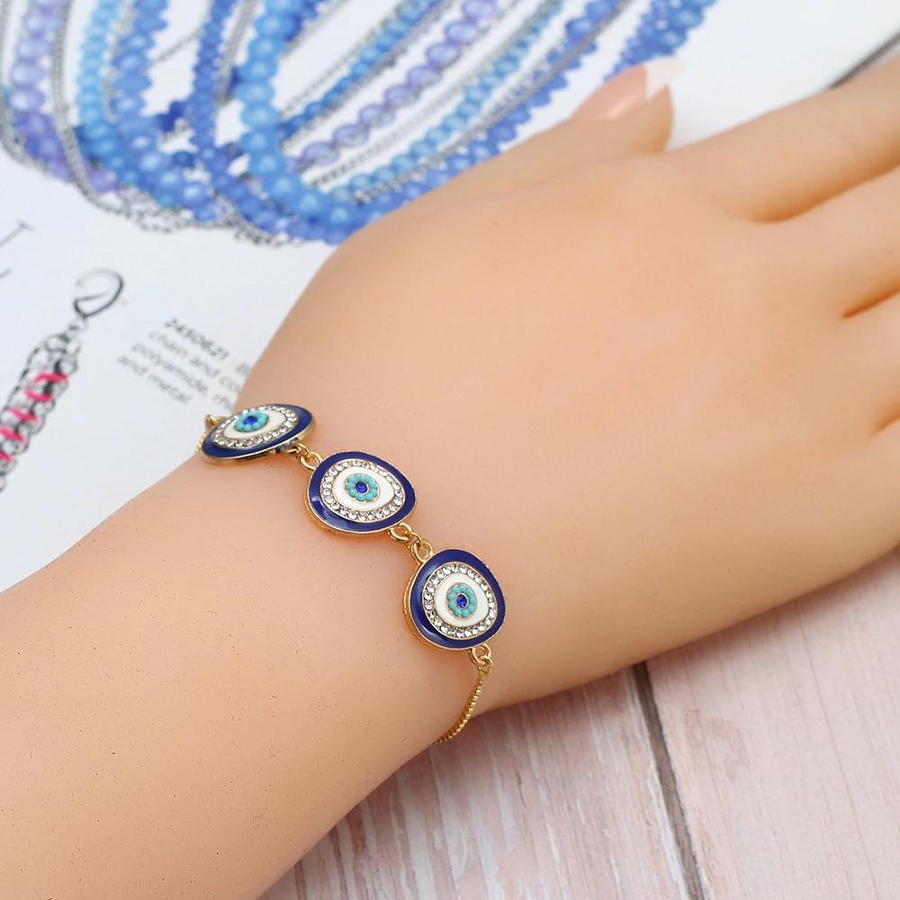Gold Slider 3 Turkish Evil Eye Bracelet For Women Bulk