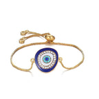 Turkish Blue Evil Eye CZ Gold Adjustable Slider Bracelet Bulk