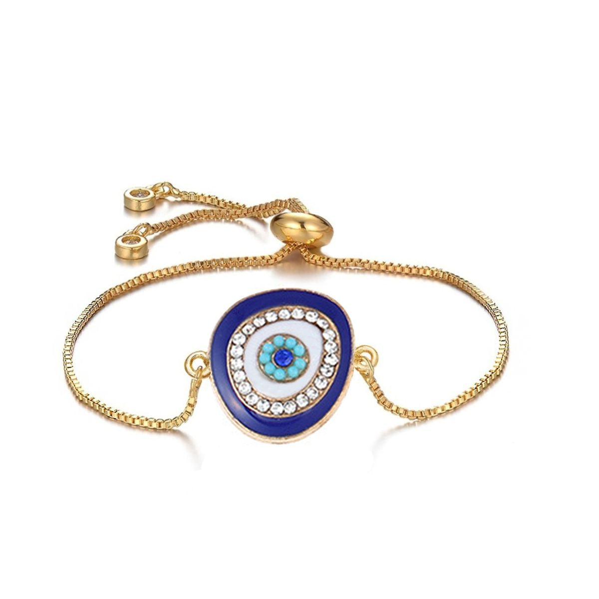 Turkish Blue Evil Eye CZ Gold Adjustable Slider Bracelet Bulk