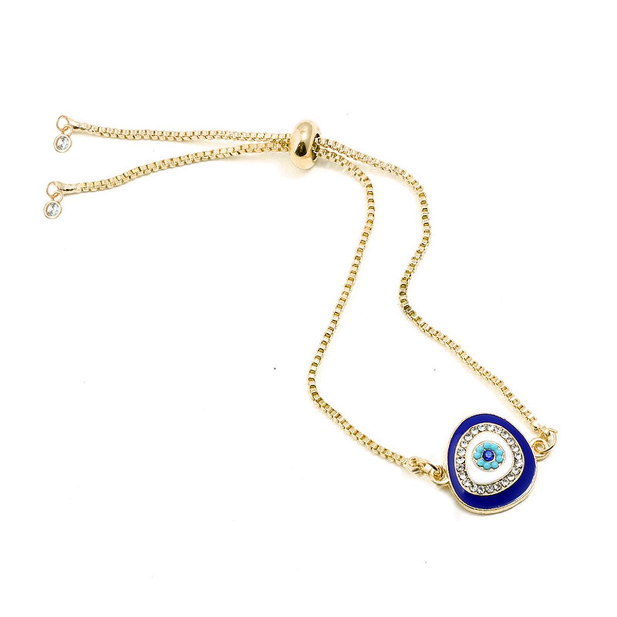 Turkish Blue Evil Eye CZ Gold Adjustable Slider Bracelet Bulk Secondary image