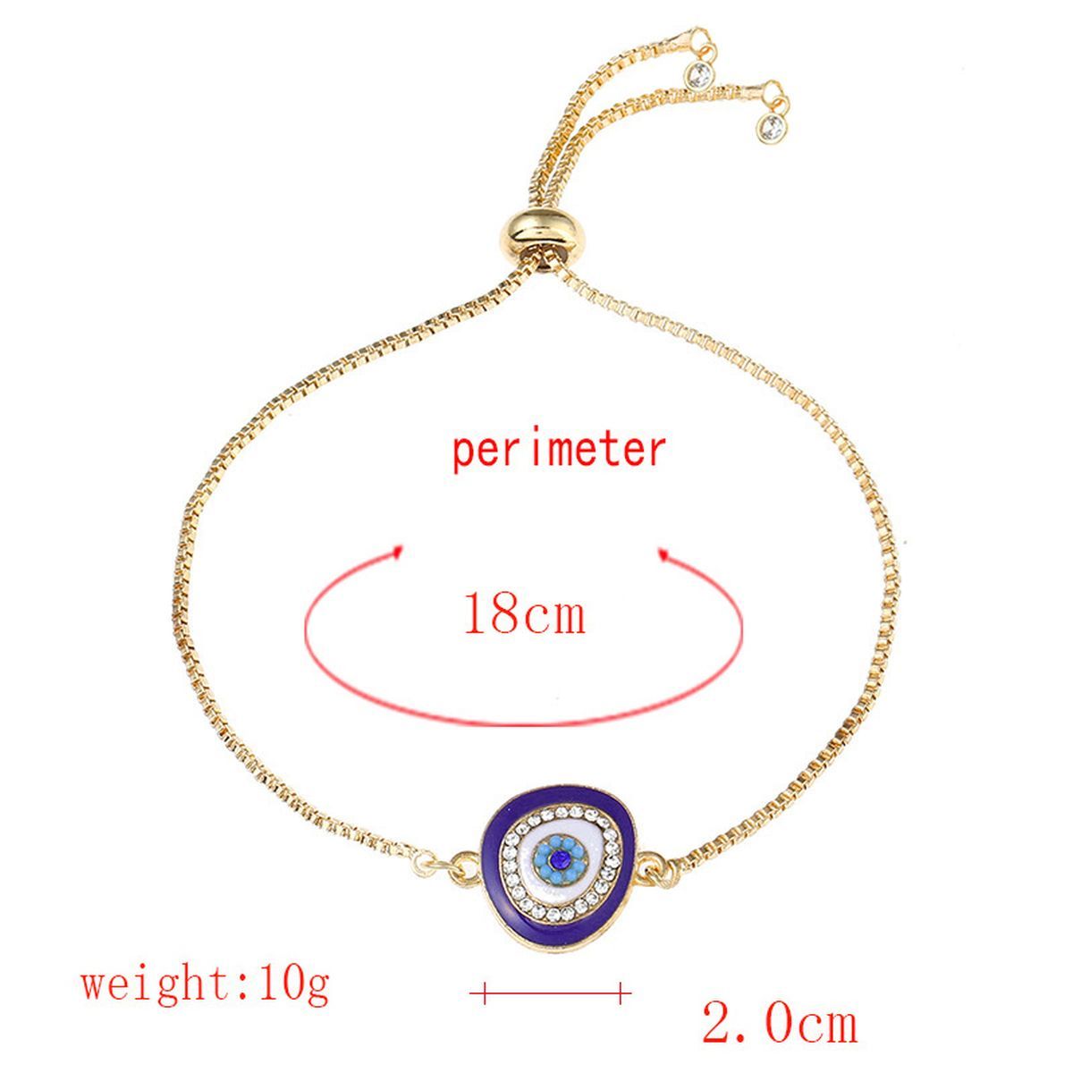 Turkish Blue Evil Eye CZ Gold Adjustable Slider Bracelet Bulk