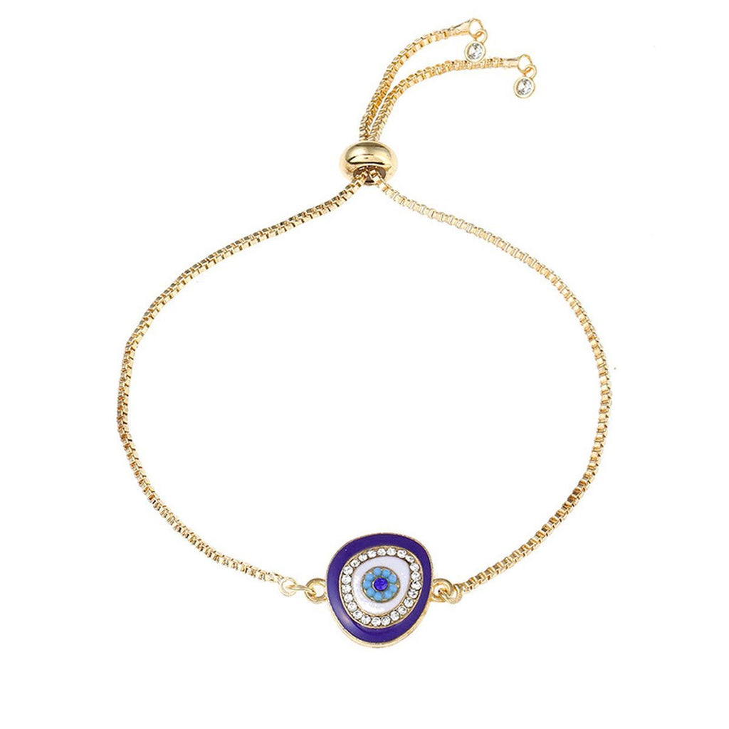 Turkish Blue Evil Eye CZ Gold Adjustable Slider Bracelet Bulk